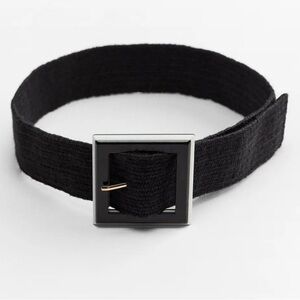 🩵 Zara Black Jute Belt with Rectangular Acetate Effect Buckle